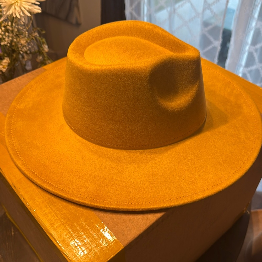 Suede Large Eaves Teardrop Top Fedora Hat (Mustard)